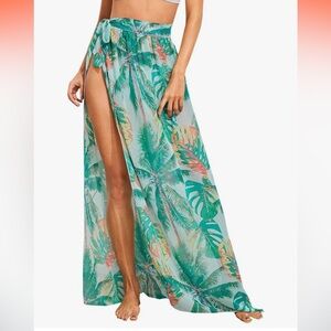 Tropical Print Maxi Skirt Swim Coverup